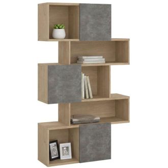 Dmora Dmora - Libreria Acetosella, Scaffale da ufficio, Mobile portalibri, Biblioteca, 96x32 h166 cm, Rovere e Cemento