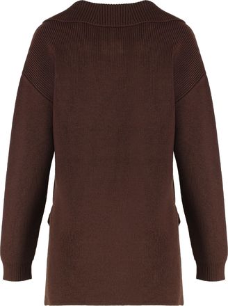Elisabetta Franchi Womens Sweater Mixed Wool With Jewel Strap, Coffee