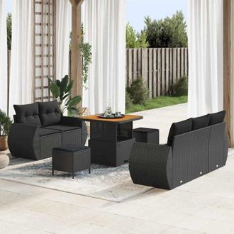 vidaXL Conjunto De Sof&aacute; De Jard&iacute;n 8 Pcs Negro Rat&aacute;n Sint&eacute;tico Vidaxl