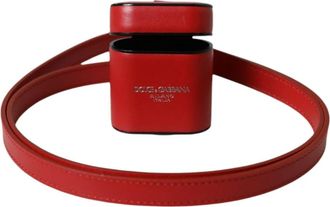 Dolce & Gabbana Rood Leren Logo Print Airpods Hoesje - Heren - Telefoonaccessoires - Rood - ONE Size - Leer - Accessoires