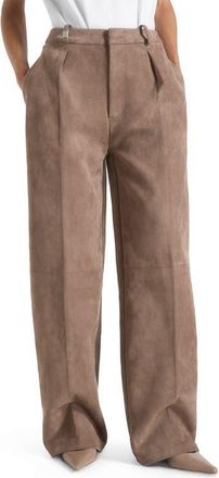Mani&egrave;re De Voir Solene Suede Wide Leg Pleated Trousers in Taupe at Nordstrom, Size 10