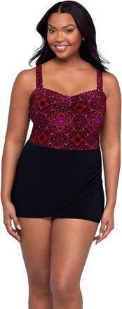 Trimshaper Laura Sweetheart Neckline Control Swimdress in Razzulejos at Nordstrom, Size 16