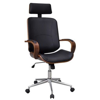 vidaXL Silla De Oficina Giratoria Madera Curvada Y Cuero Artificial Vidaxl