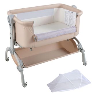 Costway Costway Baby Bassinet Bedside Sleeper Bedside Crib w/ 7-Height Adjustment in Beige