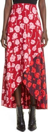 Lela Rose Floral Print High Low Tulip Skirt in Cardinal/Aubergine at Nordstrom Rack, Size 2