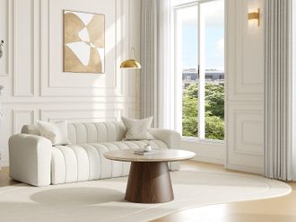 Vente-Unique Tavolino in marmo e impiallacciatura in noce Beige e naturale scuro - SADURA