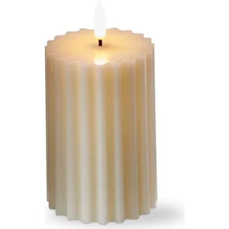 Tag Ribbed Beige LED Flameless Pillar Candle for Home Decor in Multicolored at Nordstrom