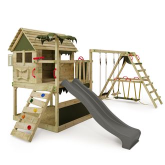 Fatmoose Estructura De Escalada De Madera Fatmoose Tikataka Town Con Surf Y Tobogan En Antracita
