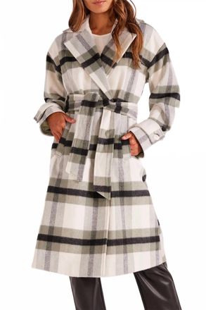 Minkpink Watson Check Long Sleeve Coat In Cream Green