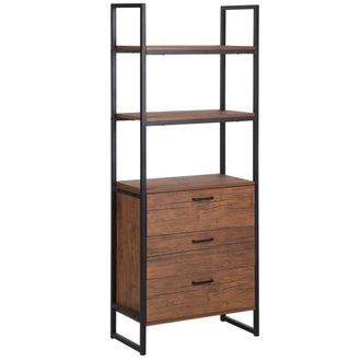 Beliani Estante Con Cajones Madera Oscura Estructura Negra 158 X 61 Cm Estilo Industrial Tifton
