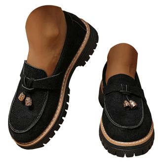 Generic Womens Platform Chunky Loafer Lug Sole Comfortable Slip On Work Business Casual Dress Shoes for Women Low Heels Walking Loafers Fashion Round Toe Non-