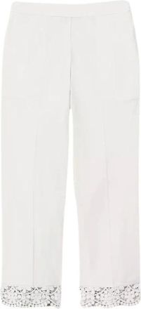 Twinset Broeken, Dames, Wit, S, Katoen, Witte Cropped Katoenen Broek met Kant