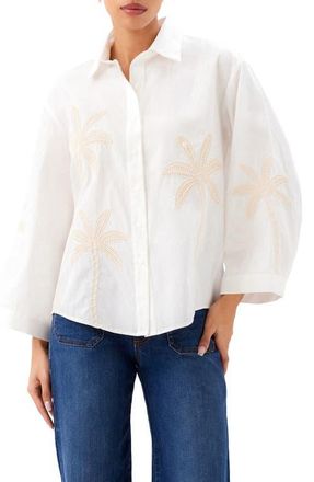 Karen Kane Embroidered Palm Tree Cotton T-Shirt in Off White at Nordstrom, Size X-Small