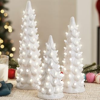 Best Choice Products Set of 3 XL Pre-Lit Hand-Painted Ceramic Tabletop Christmas Trees w/Multi Lights