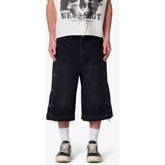 mnml Ultra Baggy Offset Button Denim Shorts in Black at Nordstrom, Size 36