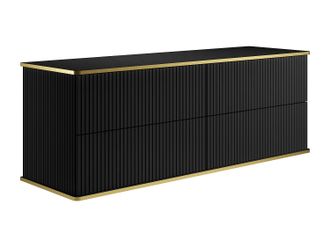 Vente-Unique Mueble de ba&ntilde;o suspendido estriado con ribete dorado - Negro - 150 cm - KELIZA