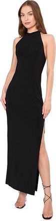 Norma Kamali Halter Long Dress W/ Side Slit Womens Dress Black : XL (Womens 10), Elastane/Polyester