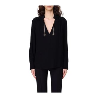 Elisabetta Franchi Blouses, female, Black, Size: S Yellow V-Neck Blouse with Bow Detail