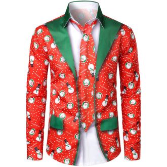Generic Mens Ugly Christmas Shirt Long Sleeve Xmas Button Shirts (S-2XL) Comfy