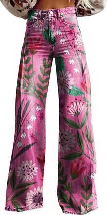 Generic High Waist Wide Leg Trousers Women Women Floral Straight Leg Summer Trousers Jogger Sweatpants Baggy Wide Legpants Linenpants Casualtrousers Womenpant
