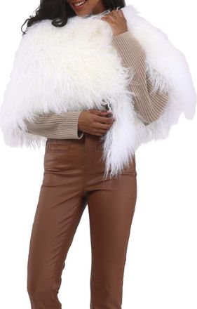 Gorski Select Genuine Shearling Shawl in White at Nordstrom