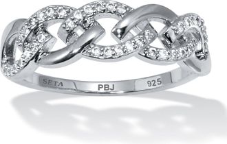 Palm Beach Jewelry 21 TCW Round Cubic Zirconia Platinum-Plated Sterling Silver Oval Link Ring