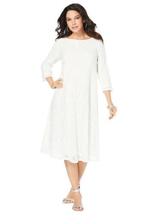 Roaman's Plus-Size 3/4 Sleeve Boatneck Lace Swing Dress in White at Nordstrom, Size 40