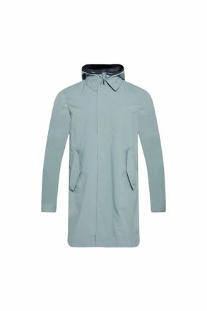 Herno Mens Hooded Concealed Fastening Raincoat In Light Blue