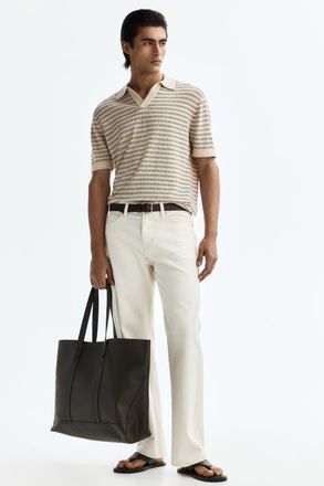 H&M Regular Fit Linen-blend Polo Shirt in Beige/striped at Nordstrom, Size Xx-Large