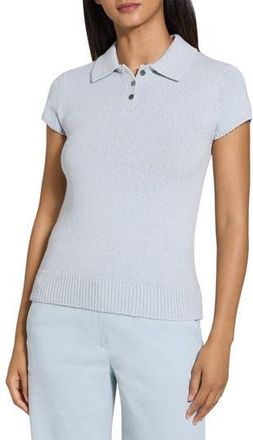 Theory Wave Bo Cap Sleeve Cotton & Merino Wool Polo Sweater in Pearl Blue at Nordstrom Rack, Size Petite