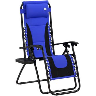 OUTSUNNY Zero Gravity Lounger Folding Recliner Chair w/ Cup Holder Blue