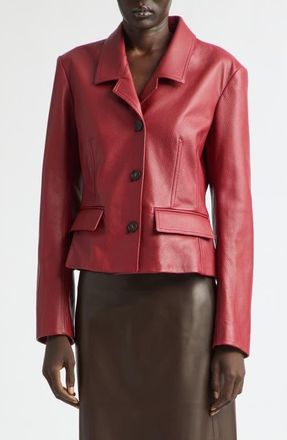 Ferragamo Single Breasted Leather Jacket in College Red/expresso at Nordstrom, Size 40