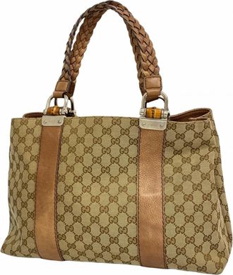 Gucci Beige Brown Canvas Tote Bag (Pre-Owned)