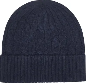 Polo Ralph Lauren Womens Beanie Cable-Knit Wool And Cashmere Blue Hat