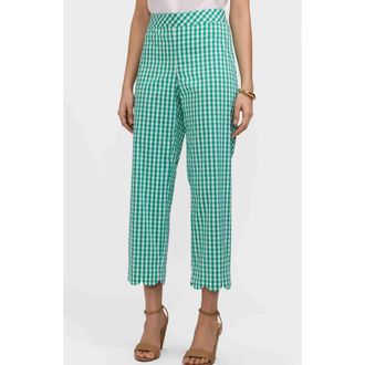 Foxcroft Elaine Gingham Scallop Hem Capri Pants in Green/White at Nordstrom, Size X-Large