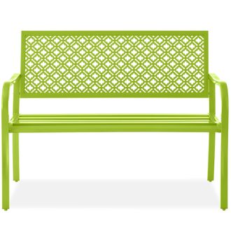 Best Choice Products Indoor Outdoor Steel Garden Bench w/ Geometric Backrest, Foot Levelers