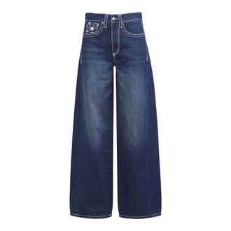 ottod'Ame Wide Jeans, female, Blue, Size: W25 Wide Leg Jeans with Contrast Topstitching