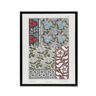 Artery8 Periwinkle Flower Pattern Framed Canvas Wall Art Print Verneuil in Blue | Size: W24 x H32