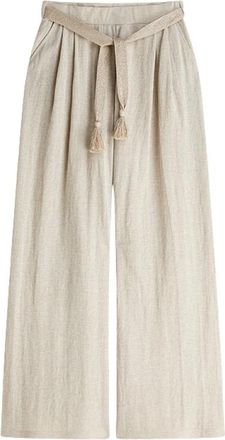 Summum Trouser Linen Look - Dames - Wijde Broeken - Beige - L - Linnen - Broeken