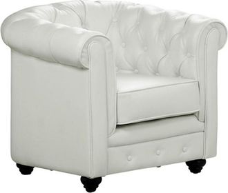 Vente-Unique Sill&oacute;n CHESTERFIELD - Piel sint&eacute;tica - Blanco