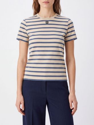 Tory Burch Striped Slim Fit T-Shirt in Cotton with Double T Logo