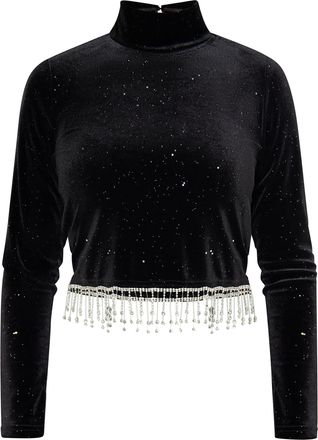 Faina Glittershirt van stretchfluweel Dames zwart
