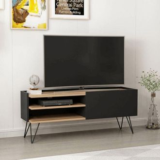 Homemania Homemania - Mueble Tv Aral Negro Y Nogal Con Puerta Abatible