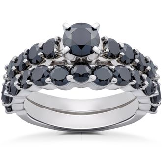 Pompeii3 2 ct Black Diamond Engagement & Wedding Ring Set 14K White Gold Size Selectable
