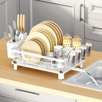 OEM Escurridor Grande De Metal Blanco Para Colocar Sobre El Fregadero, Soporte Para Cubiertos/vasos, Bandeja De Drenaje