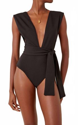 Haight Belted Crepe V-Neck One Piece Swimsuit In Black