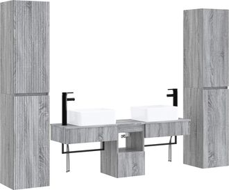 vidaXL Juego De Muebles De Ba&ntilde;o 5 Uds. Sonoma Gris 33 X 34,5 X 160 Cm Vidaxl