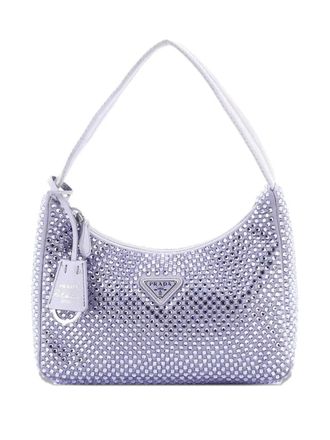 Prada Re-Edition 2000 Crystal Embellished Satin Mini hobo bag - women - COTTON/ STRAW - One Size - Purple
