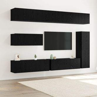 Berkfield Home 7 Piece TV Cabinet Set - Wall-Mounted - Black Oak Engineered Wood