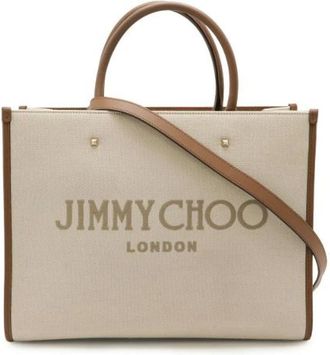 Jimmy Choo London Pre-owned Tote Bags, female, Beige, Size: ONE SIZE Pre-owned Varenne M Tote Canvas Calf Leather 2way Bag